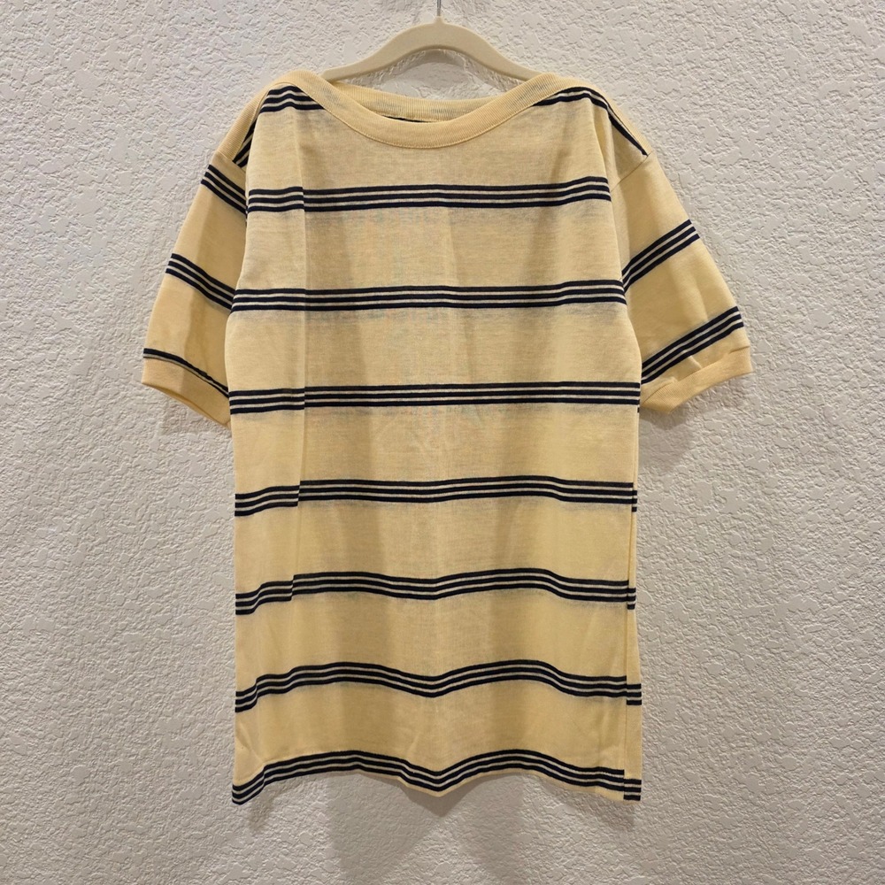 VTG Botany 500 Boys Striped Shirt Yellow Navy Blue Short Sleeve Size 16/18 L USA